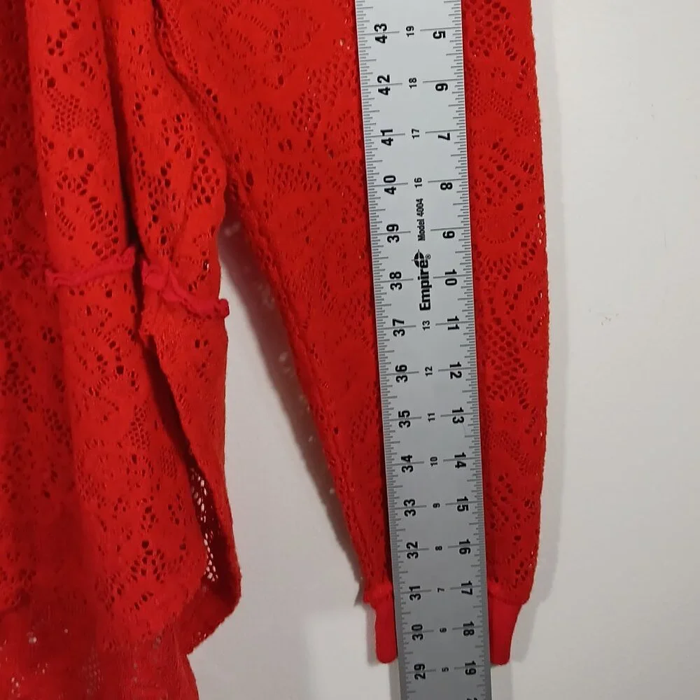 Free People, Red Long Sleeve Top, Open Knit, Oversized, Size MED, Lt. Wt., Soft - Picture 13 of 16